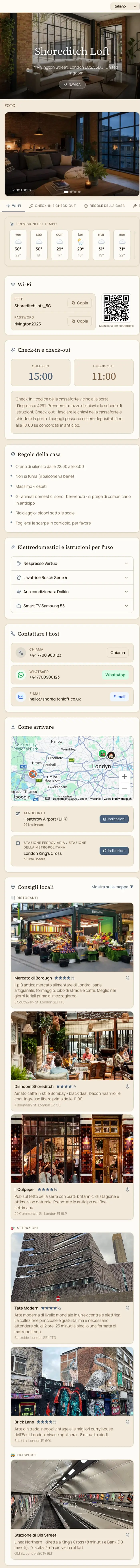 A real HostGreeter guest welcome page, scrolling through its sections