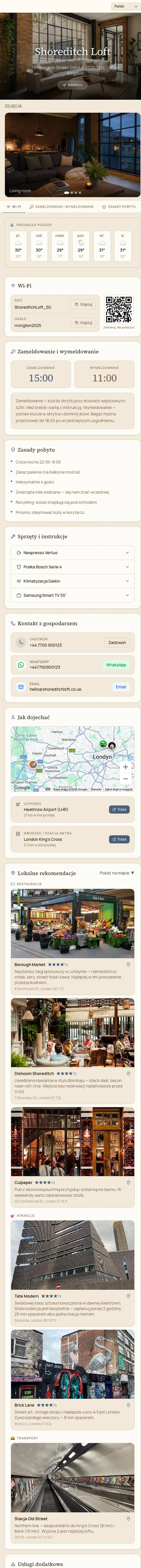 A real HostGreeter guest welcome page, scrolling through its sections