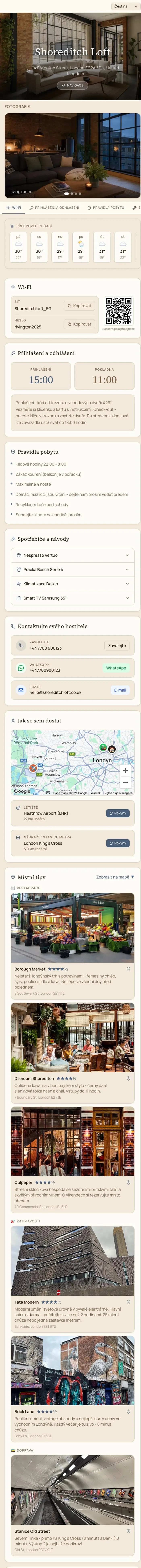 A real HostGreeter guest welcome page, scrolling through its sections