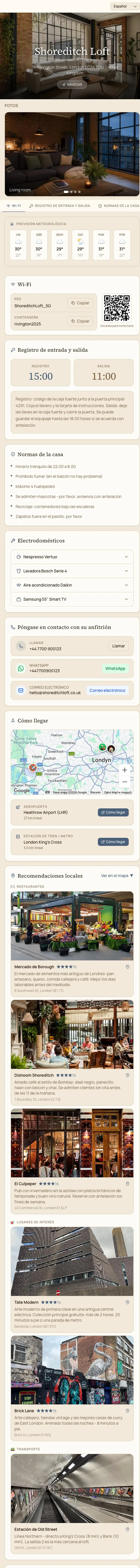 A real HostGreeter guest welcome page, scrolling through its sections