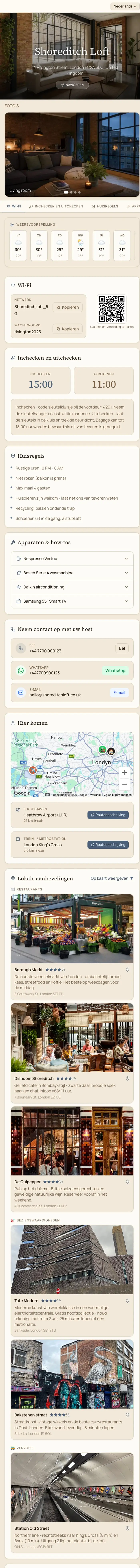 A real HostGreeter guest welcome page, scrolling through its sections